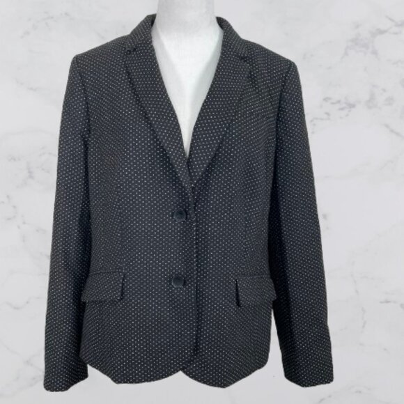 Talbots Womens Wool Blend Polka Dot Two Buttons Blazer Jacket Sz 14 Black/White - Picture 2 of 10